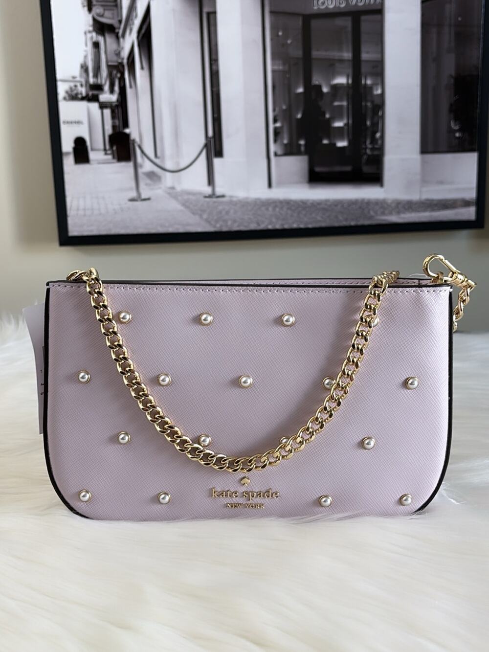 kate spade Lilac Pearl-Embellished Shoulder Bag with Gold Chain